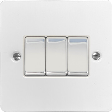 flat white light switch (3 gang/chrome switches) front fc20825