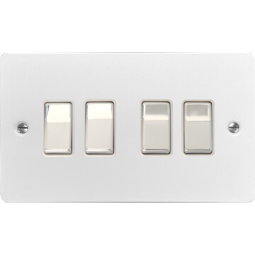 flat white light switch (4 gang/chrome switches) front fc20825