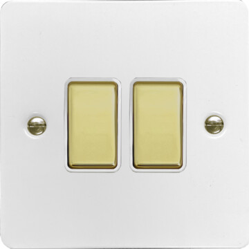 flat white light switch (2 gang/polished brass switches) front fc20825