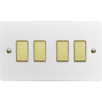 flat white light switch (4 gang/polished brass switches) front fc20825