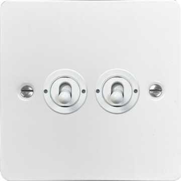 flat white toggle switch (2 gang/white toggles) front fc20825