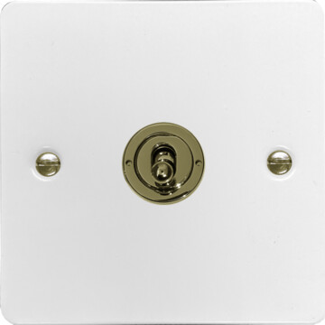 flat white toggle switch (1 gang/polished brass switch) front fc20825