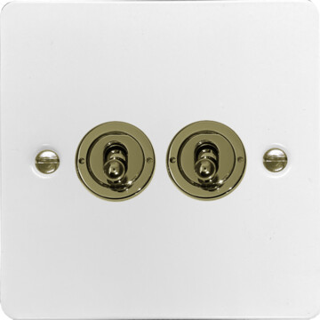 flat white toggle switch (2 gang/polished brass switches) front fc20825