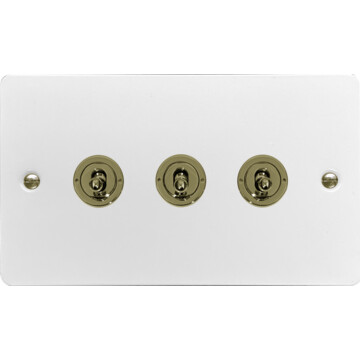 flat white toggle switch (3 gang/polished brass switches) front fc20825