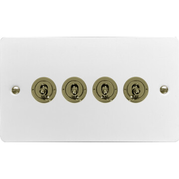 flat white toggle switch (4 gang/polished brass switches) front fc20825