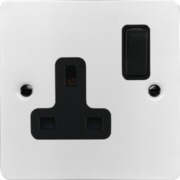 flat white socket (single socket/black switch) front fc20825