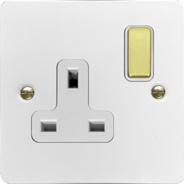flat white socket (single socket/polished brass switch) front fc20825