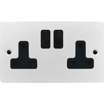 flat white socket (double socket/black switch) front fc20825