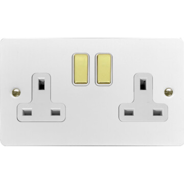 flat white socket (double socket/polished brass switches) front fc20825