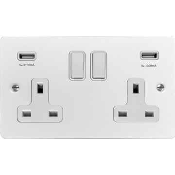 flat white socket with usb (double socket/white switches) front fc20825