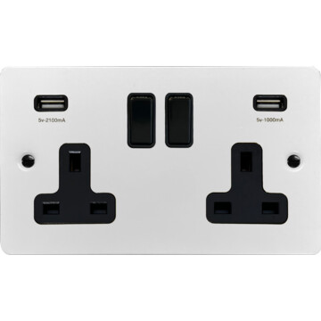 flat white socket with usb (double socket/black switch) front fc20825