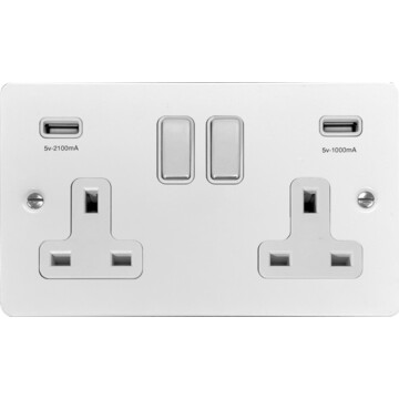 flat white socket with usb (double socket/chrome switches) front fc20825