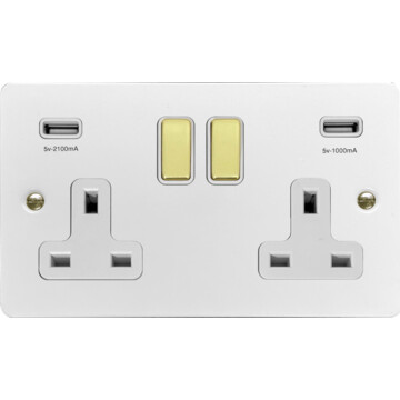 flat white socket with usb (double socket/polished brass switches) front fc20825