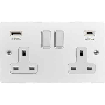 flat white socket with usb (usb a and usb c/white switches) front fc20825
