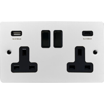 flat white socket with usb (usb a and usb c/black switch) front fc20825