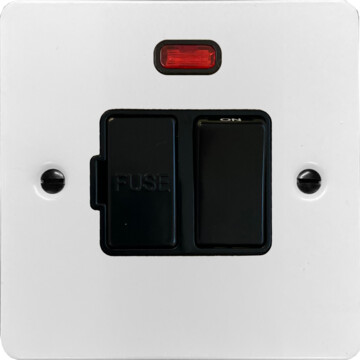 flat white switched fused spur (neon/black insert) front fc20825