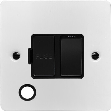 flat white switched fused spur (spur outlet/no neon/black insert) front fc20825