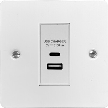 flat white usb charger (usb a and usb c) (white insert/1 gang) front fc20825
