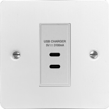 flat white usb charger (2x usb c) (white insert/1 gang) front fc20825