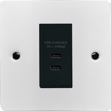 flat white usb charger (2x usb c) (black insert/1 gang) front fc20825