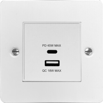 flat white (dual usb a + c quick charge) (white insert/1 gang) front fc20825