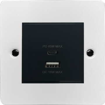 flat white (dual usb a + c quick charge) (black insert/1 gang) front fc20825