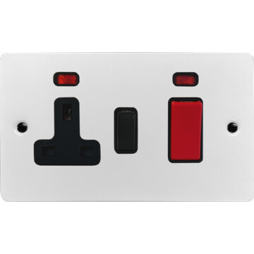 flat white cooker switch with socket (45 amp/black insert) front fc20825