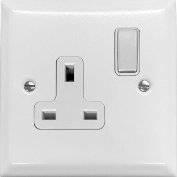 spectrum white single socket (white insert/polished chrome switch) front fc20825