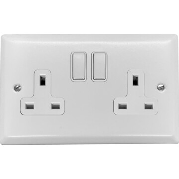 spectrum white double socket (white insert/ polished chrome switches) front fc20825