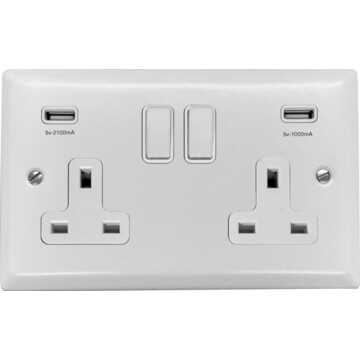 spectrum white double socket with usb (white switches) front fc20825