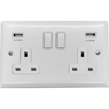 spectrum white double socket with usb (white insert/polished chrome switches) front fc20825