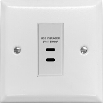 spectrum white usb charger (2x usb c) (white insert/1 gang) front fc20825