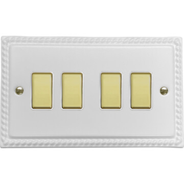 monarch white light switch (4 gang/white insert/ polished brass switches) front fc20825