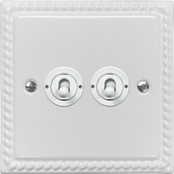 monarch white toggle switch (2 gang/ white toggles) front fc20825