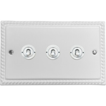 monarch white toggle switch (3 gang/white toggles) front fc20825