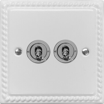 monarch white toggle switch (2 gang/ polished chrome switches) front fc20825