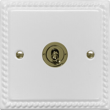 monarch white toggle switch (1 gang/polished brass switch) front fc20825