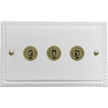 monarch white toggle switch (3 gang/polished brass switches) front fc20825