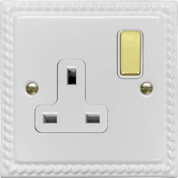 monarch white single socket (white insert/polished brass switch) front fc20825