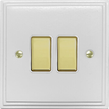 white light switch (2 gang/white insert/polished brass switches) front fc20825