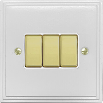 white light switch (3 gang/white insert/polished brass switches) front fc20825