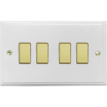 white light switch (4 gang/white insert/polished brass switches) front fc20825