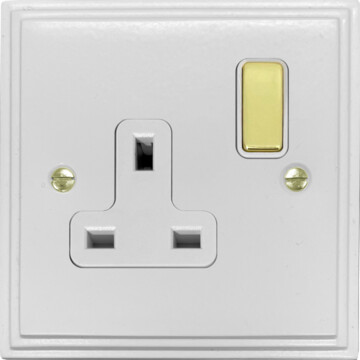 white single socket (white insert/polished brass switch) front fc20825