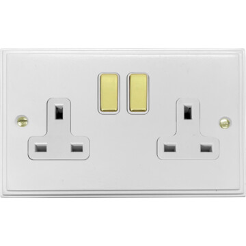 white double socket (white insert/polished brass switches) front fc20825