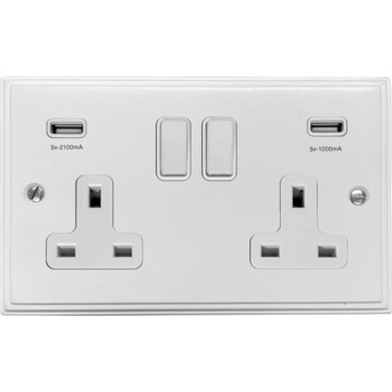 white double socket with usb front fc20825