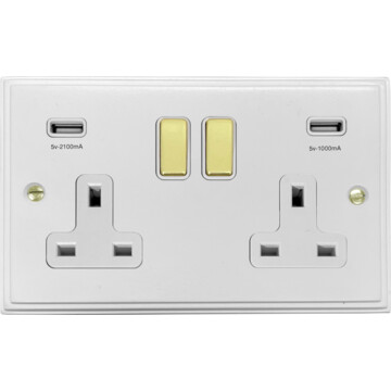 white double socket with usb (white inserts/polished brass switches) front fc20825