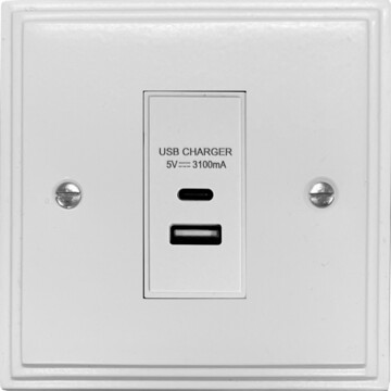 victorian white usb charger (usb a and usb c) (1 gang) front fc20825