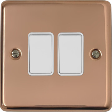 contour copper hand waxed light switch (2 gang/white switch) front fc20825