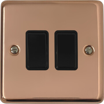 contour copper hand waxed light switch (2 gang/black switch) front fc20825
