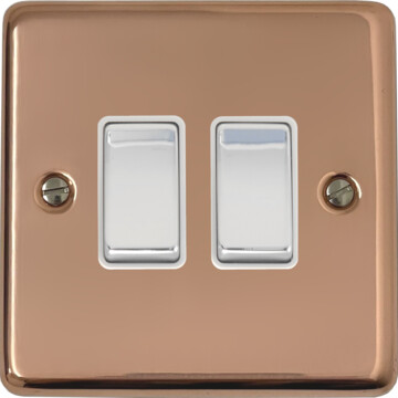 contour copper hand waxed light switch (2 gang/white insert/polished chrome switch) front fc20825